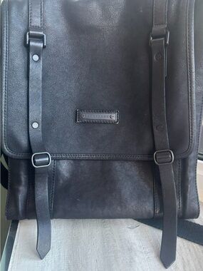 Burberry Black Leather Messenger Bag with Front Strap Accents